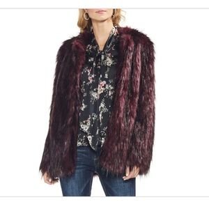 Vince Camuto Womens Faux Fur Kiss Front Faux Fur Coat